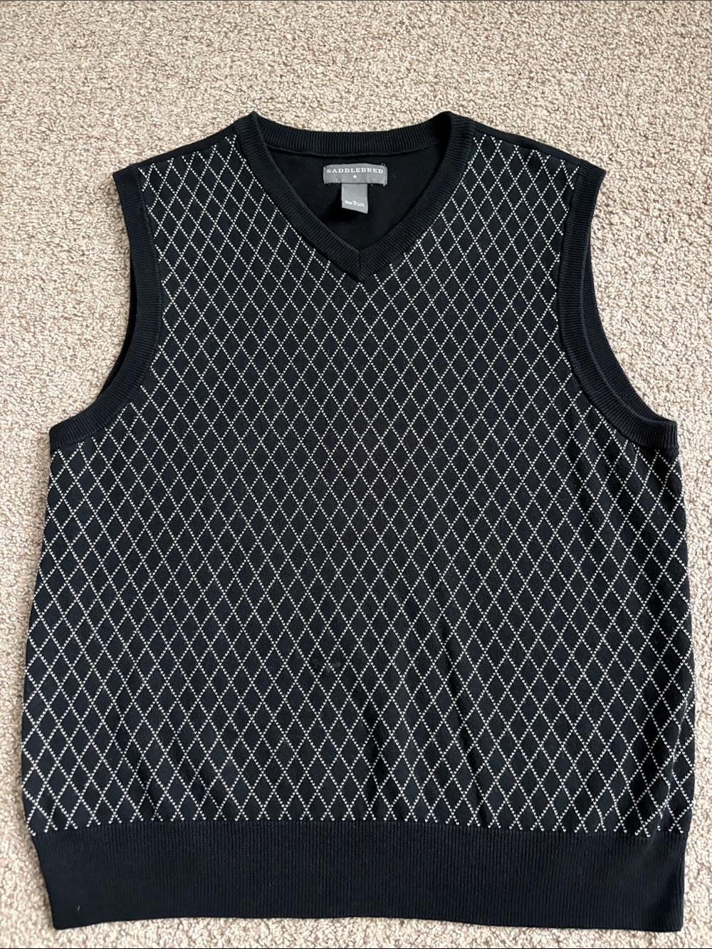 Saddlebred Black V-Neck Diamond-Pattern Sweater Vest